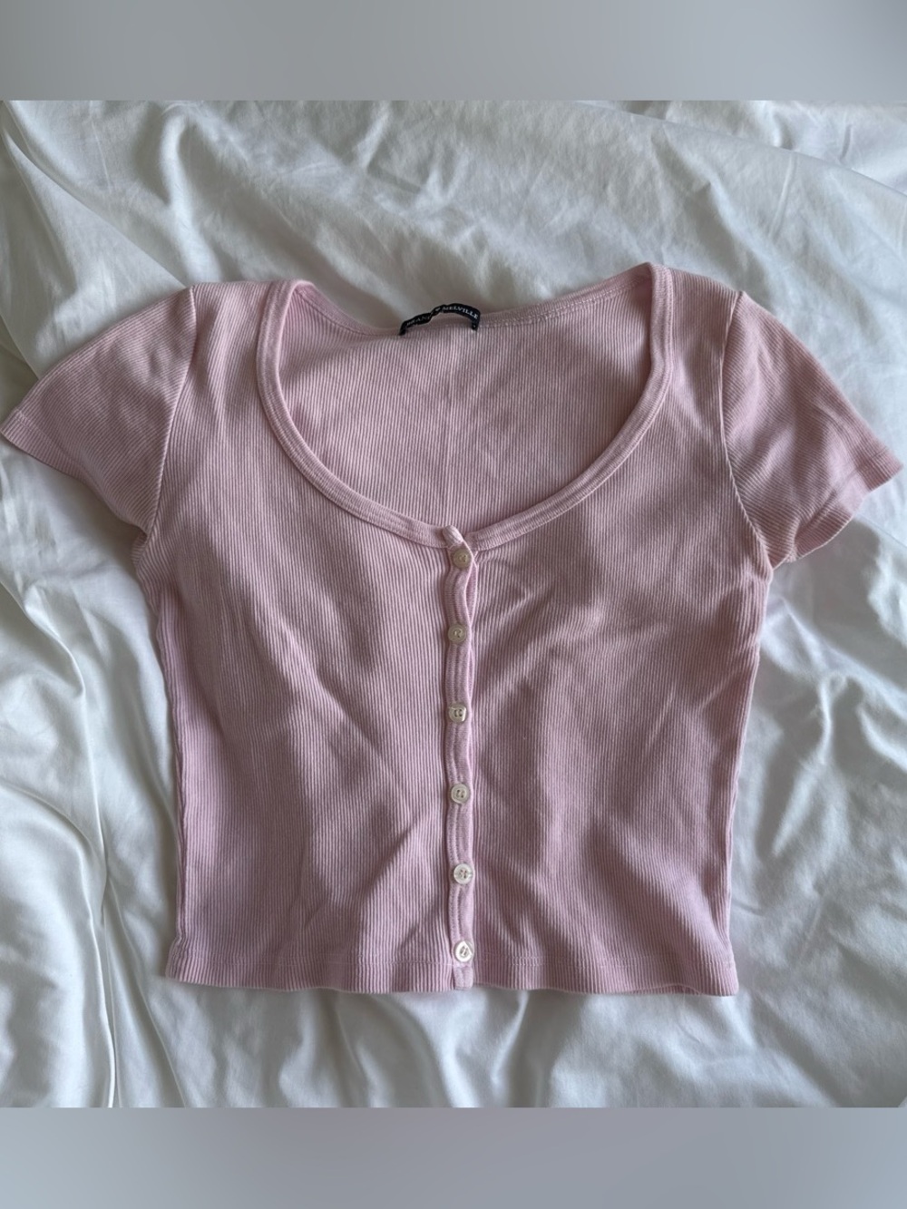 Brandy Melville Pink Button-Front Crop Top
